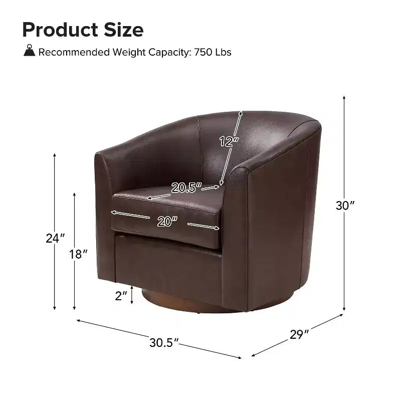Set of 2 Molly Modern 360-degree Swivel Barrel Genuine Leather Chair with Solid Wood Base|ART OF LIVING DESIGNS