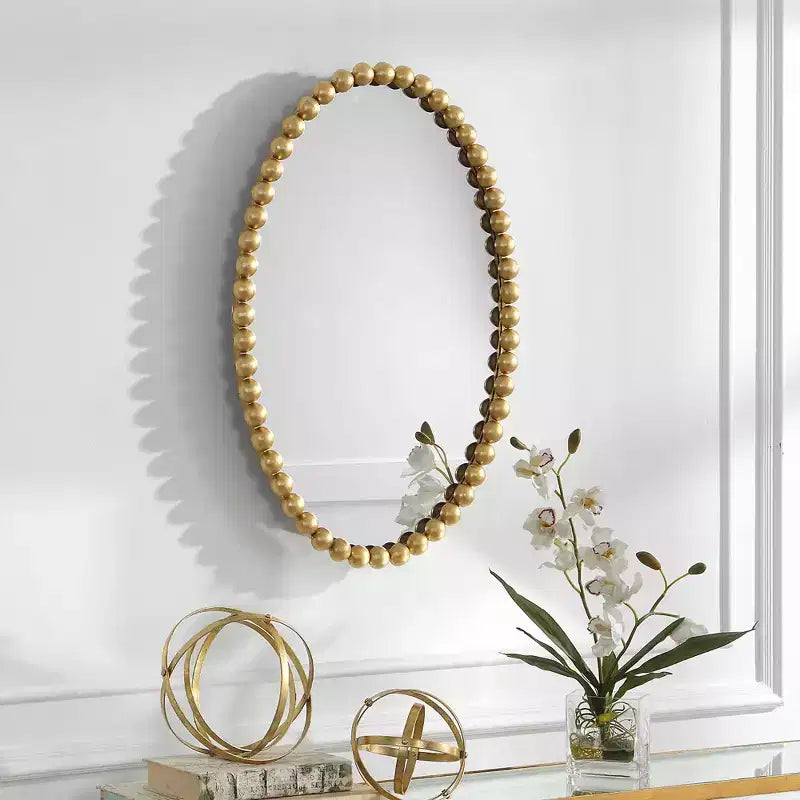 Uttermost Serna Gold Leaf 20 x 30 Beaded Oval Wall Mirror