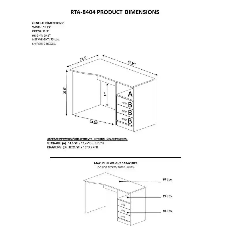 Scrivania per computer classica con cassetti multipli - Techni Mobili