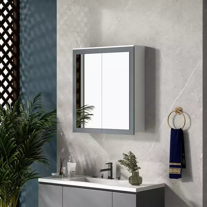 kleankin Armadietto dei medicinali, Specchio da bagno con armadietto e 2 ripiani regolabili, Specchio da bagno a parete, Bianco
