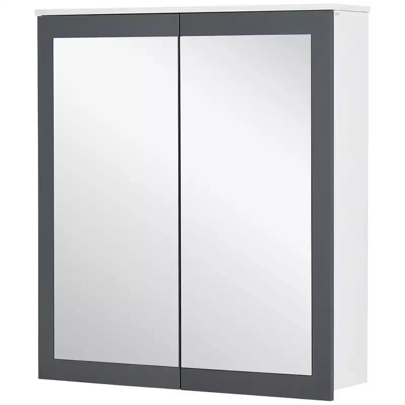 kleankin Armadietto dei medicinali, Specchio da bagno con armadietto e 2 ripiani regolabili, Specchio da bagno a parete, Bianco