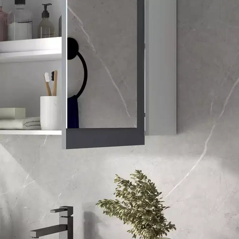 kleankin Armadietto dei medicinali, Specchio da bagno con armadietto e 2 ripiani regolabili, Specchio da bagno a parete, Bianco