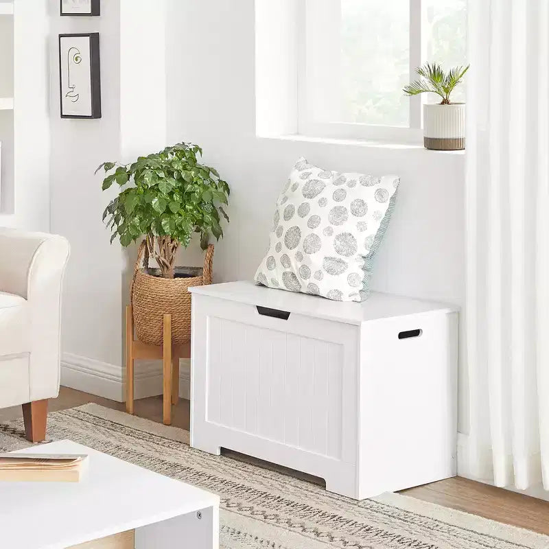 29.9 Inches Wide Farmhouse Style Storage Bench with 2 Safety Hinges, Entryway Shoe Bench for Home Organization