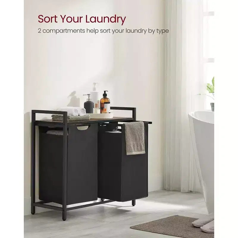 VASAGLE Laundry Hamper Laundry Basket with 2 Pull-Out Bags Laundry Sorter with Shelf