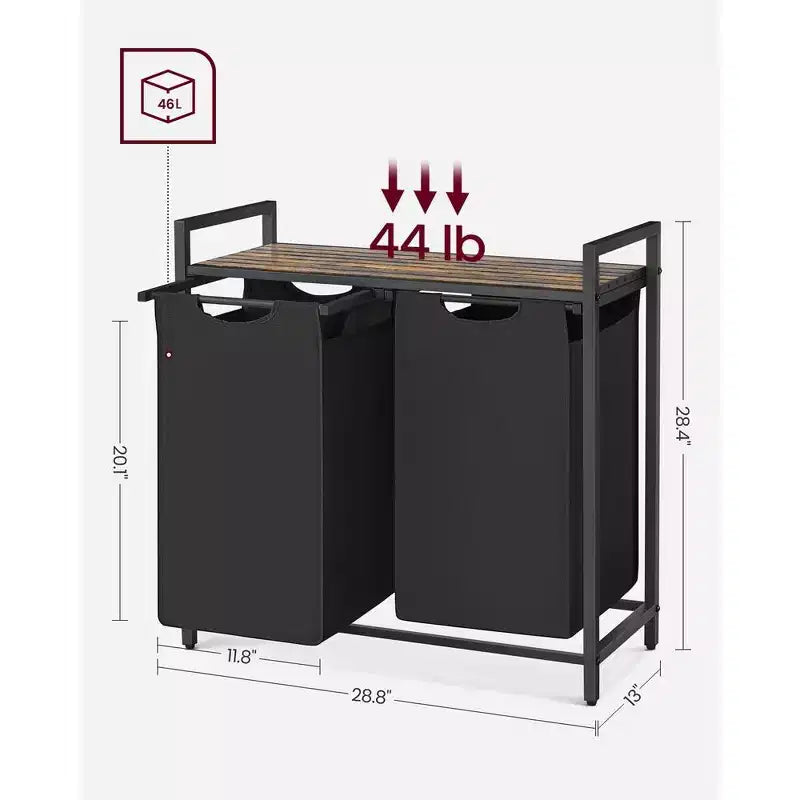 VASAGLE Laundry Hamper Laundry Basket with 2 Pull-Out Bags Laundry Sorter with Shelf
