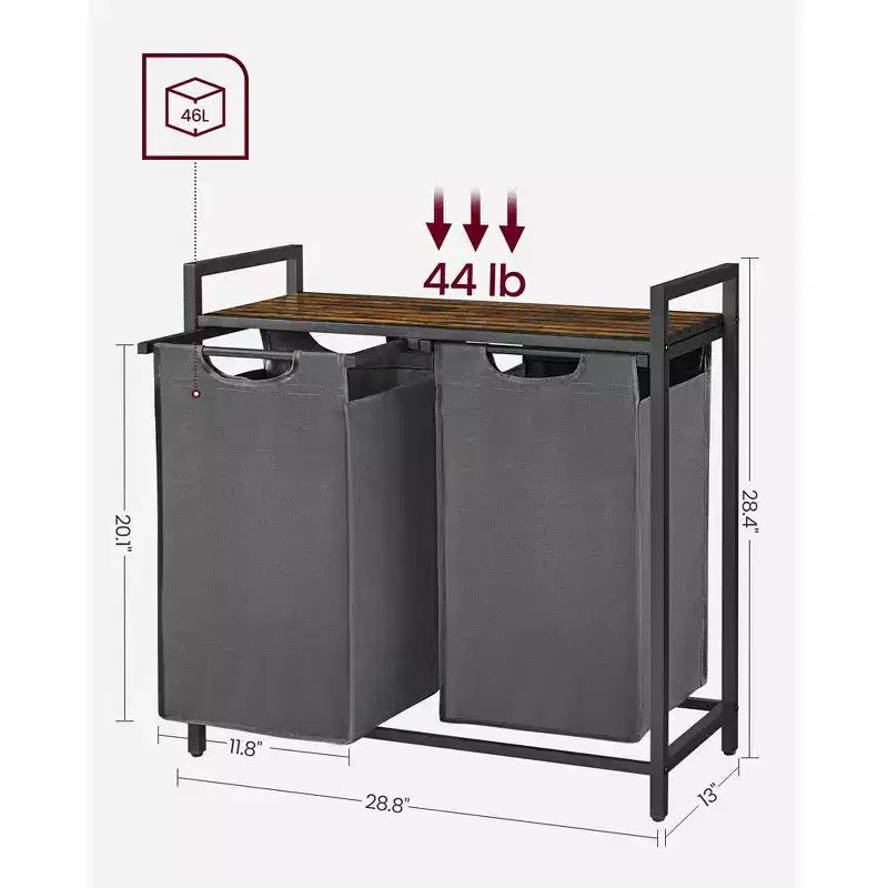 VASAGLE Laundry Hamper Laundry Basket with 2 Pull-Out Bags Laundry Sorter with Shelf