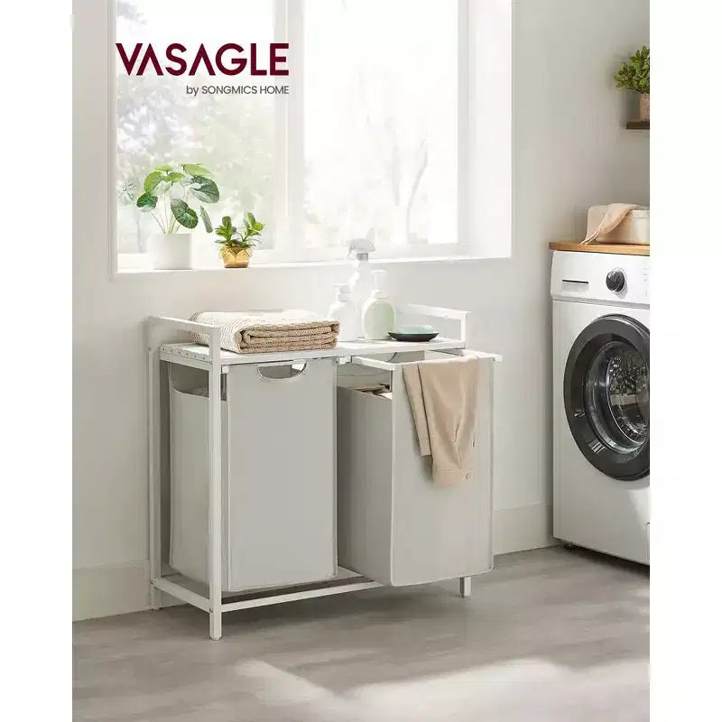 VASAGLE Laundry Hamper Laundry Basket with 2 Pull-Out Bags Laundry Sorter with Shelf