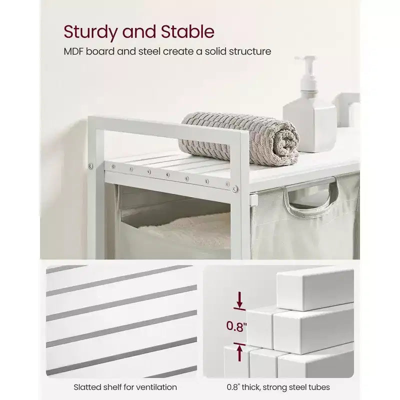 VASAGLE Laundry Hamper Laundry Basket with 2 Pull-Out Bags Laundry Sorter with Shelf