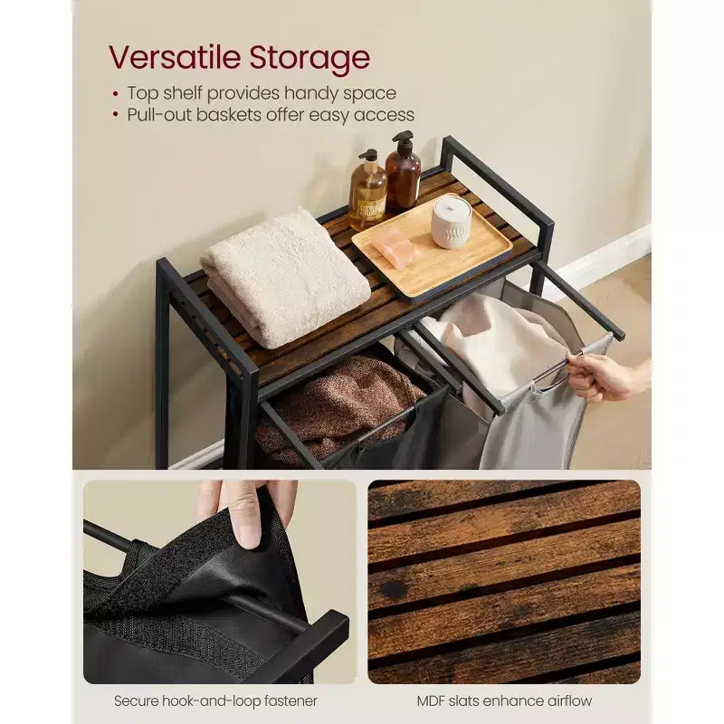 VASAGLE Laundry Hamper Laundry Basket with 2 Pull-Out Bags Laundry Sorter with Shelf