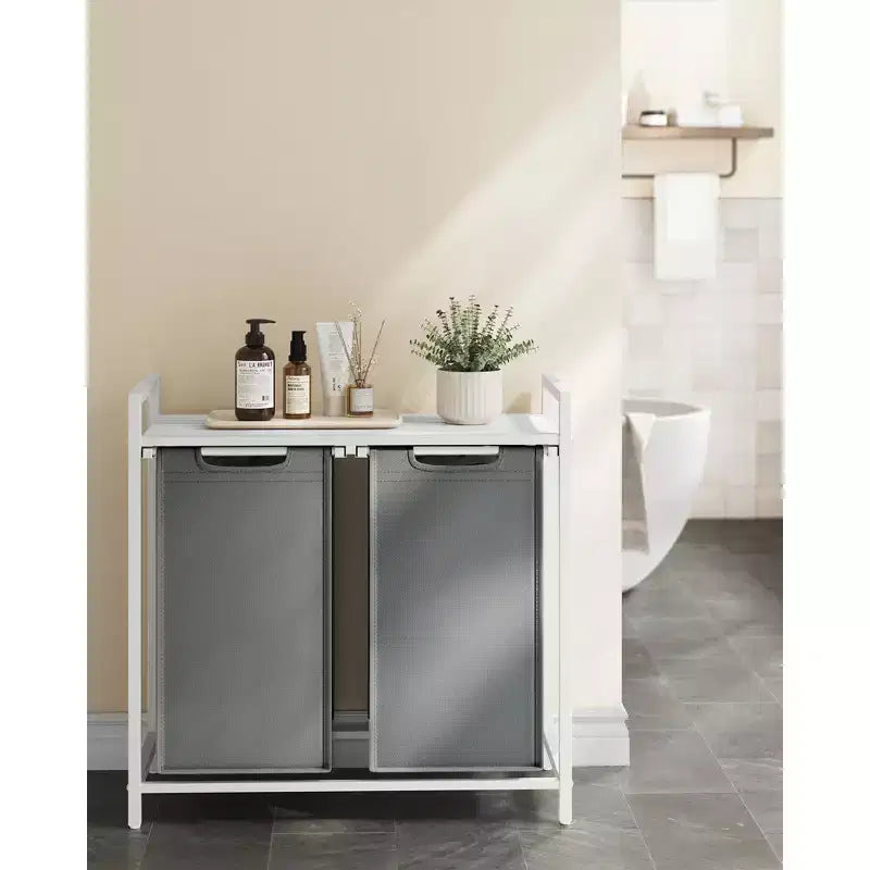 VASAGLE Laundry Hamper Laundry Basket with 2 Pull-Out Bags Laundry Sorter with Shelf
