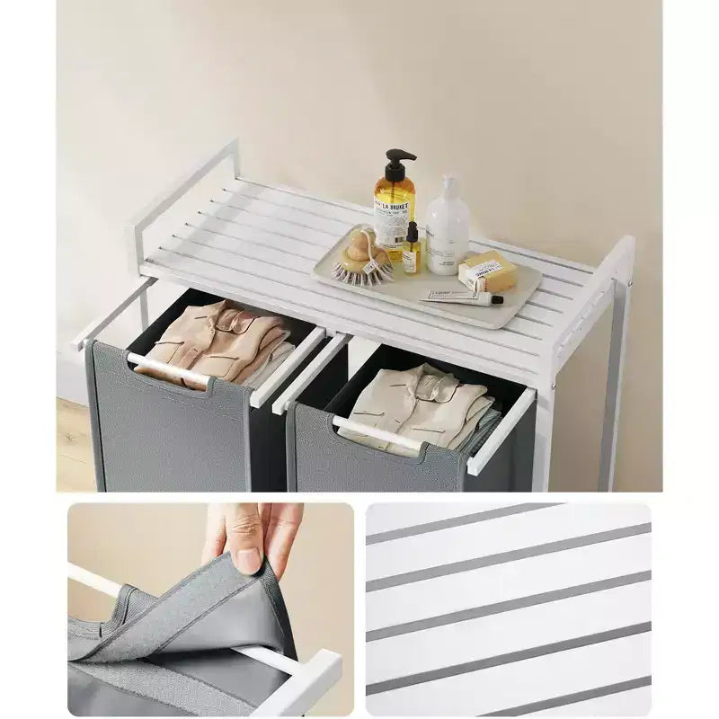 VASAGLE Laundry Hamper Laundry Basket with 2 Pull-Out Bags Laundry Sorter with Shelf