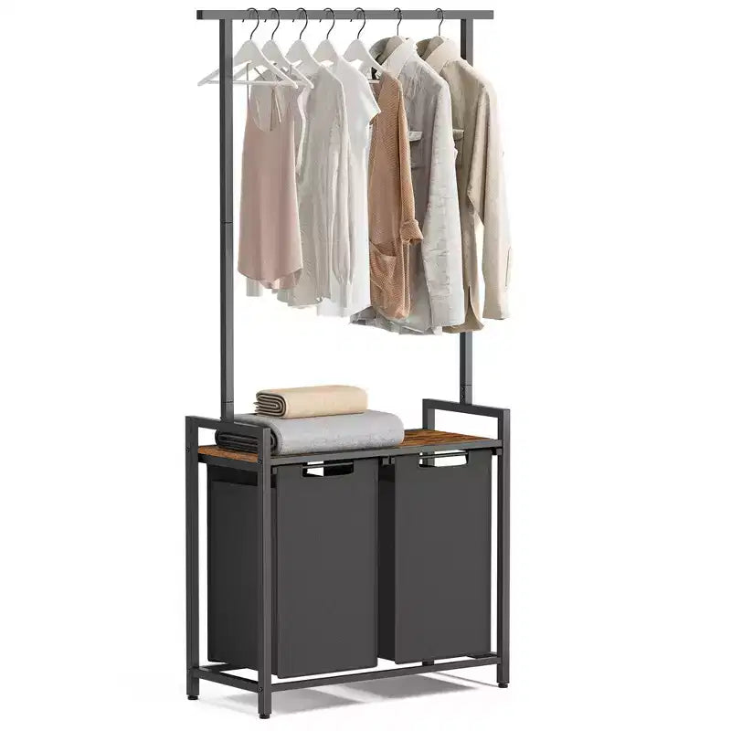 VASAGLE Laundry Hamper Laundry Basket with 2 Pull-Out Bags Laundry Sorter with Shelf