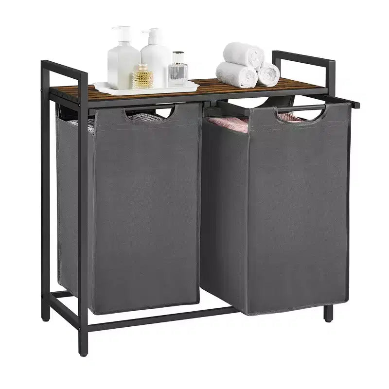 VASAGLE Laundry Hamper Laundry Basket with 2 Pull-Out Bags Laundry Sorter with Shelf