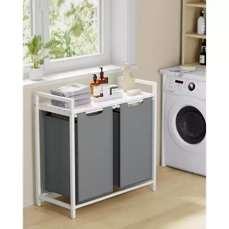 VASAGLE Laundry Hamper Laundry Basket with 2 Pull-Out Bags Laundry Sorter with Shelf