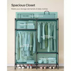 SONGMICS Heavy Duty Clothes Rack 65 Inch Freestanding Portable Wardrobe with Hanging Rails and Shelves Total Load 242 lb Black