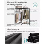 SONGMICS Heavy Duty Clothes Rack 65 Inch Freestanding Portable Wardrobe with Hanging Rails and Shelves Total Load 242 lb Black
