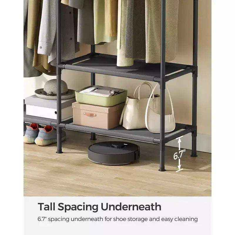SONGMICS Heavy Duty Clothes Rack 65 Inch Freestanding Portable Wardrobe with Hanging Rails and Shelves Total Load 242 lb Black