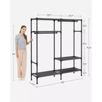 SONGMICS Heavy Duty Clothes Rack 65 Inch Freestanding Portable Wardrobe with Hanging Rails and Shelves Total Load 242 lb Black
