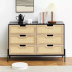 Cassettiera in Rattan Whizmax, Cassettiera Alta a 6 Cassetti per Camera da Letto, Unità Organizer per Armadio Soggiorno Corridoio Ingresso