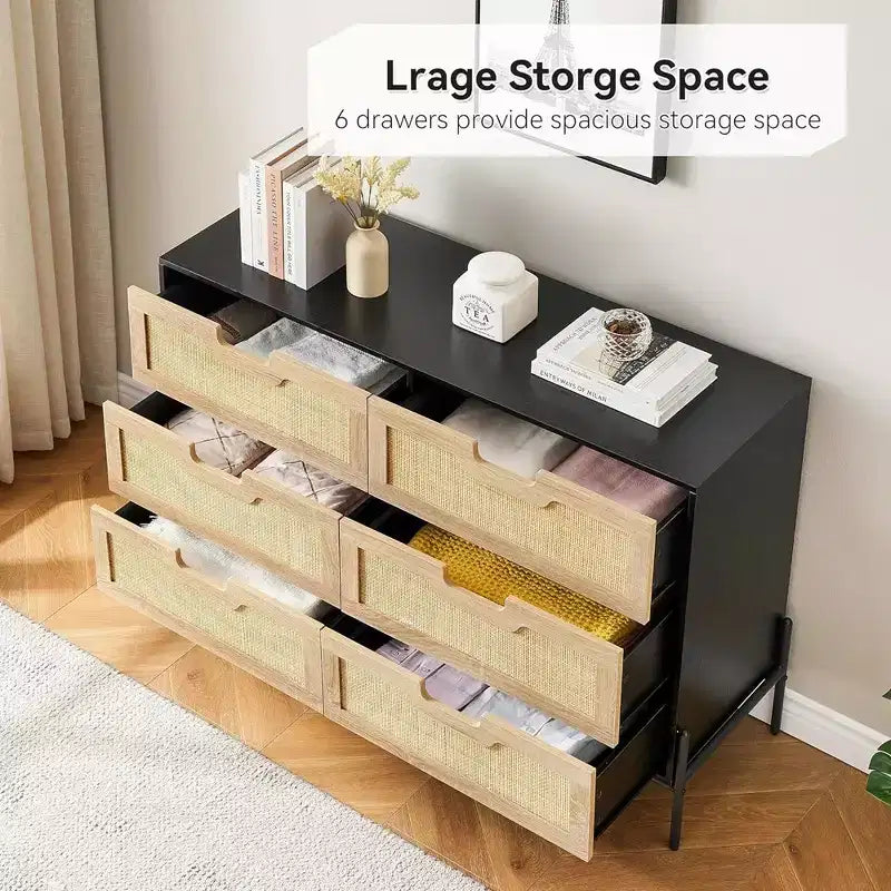 Cassettiera in Rattan Whizmax, Cassettiera Alta a 6 Cassetti per Camera da Letto, Unità Organizer per Armadio Soggiorno Corridoio Ingresso