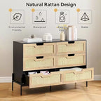 Cassettiera in Rattan Whizmax, Cassettiera Alta a 6 Cassetti per Camera da Letto, Unità Organizer per Armadio Soggiorno Corridoio Ingresso