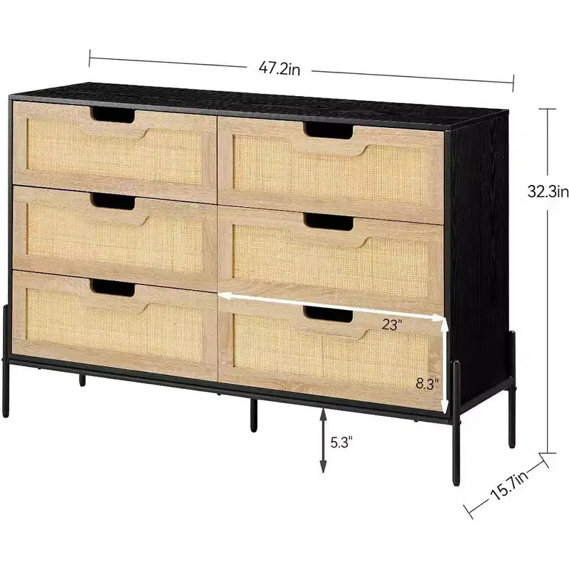 Cassettiera in Rattan Whizmax, Cassettiera Alta a 6 Cassetti per Camera da Letto, Unità Organizer per Armadio Soggiorno Corridoio Ingresso