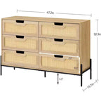 Cassettiera in Rattan Whizmax, Cassettiera Alta a 6 Cassetti per Camera da Letto, Unità Organizer per Armadio Soggiorno Corridoio Ingresso