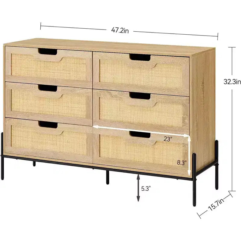 Cassettiera in Rattan Whizmax, Cassettiera Alta a 6 Cassetti per Camera da Letto, Unità Organizer per Armadio Soggiorno Corridoio Ingresso