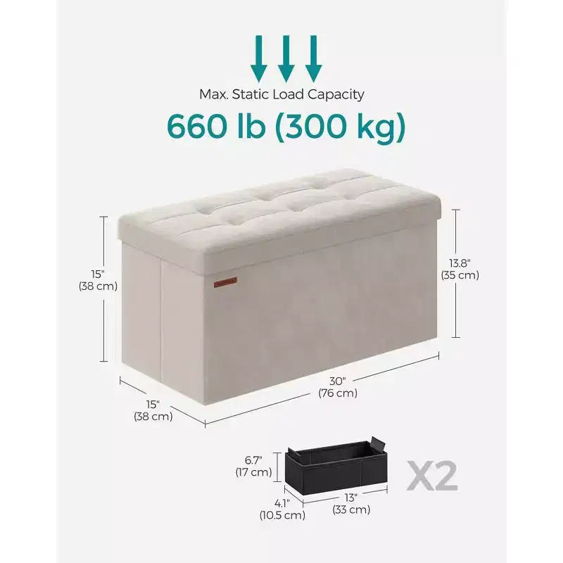 SONGMICS Panca contenitore pieghevole Pouf con 2 vani portaoggetti aggiuntivi, portata fino a 300 kg