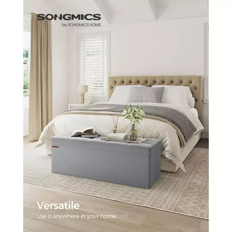 SONGMICS Panca contenitore pieghevole Pouf con 2 vani portaoggetti aggiuntivi, portata fino a 300 kg