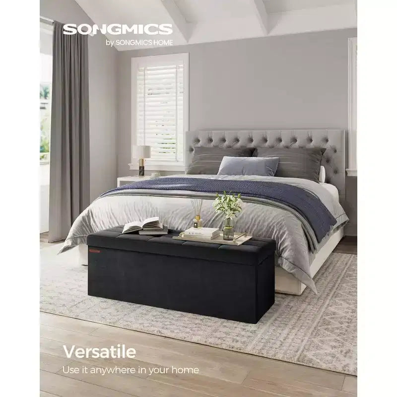 SONGMICS Panca contenitore pieghevole Pouf con 2 vani portaoggetti aggiuntivi, portata fino a 300 kg