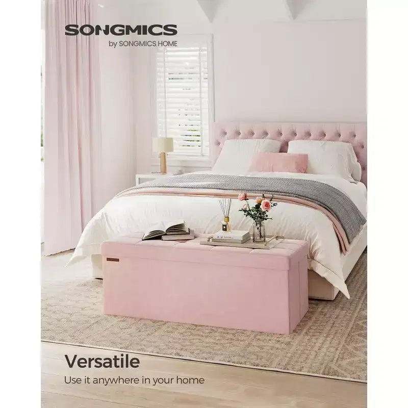 SONGMICS Panca contenitore pieghevole Pouf con 2 vani portaoggetti aggiuntivi, portata fino a 300 kg