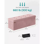 SONGMICS Panca contenitore pieghevole Pouf con 2 vani portaoggetti aggiuntivi, portata fino a 300 kg