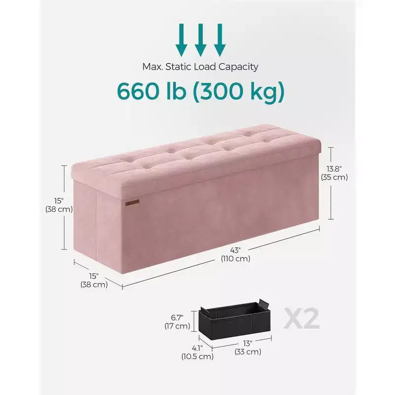 SONGMICS Panca contenitore pieghevole Pouf con 2 vani portaoggetti aggiuntivi, portata fino a 300 kg