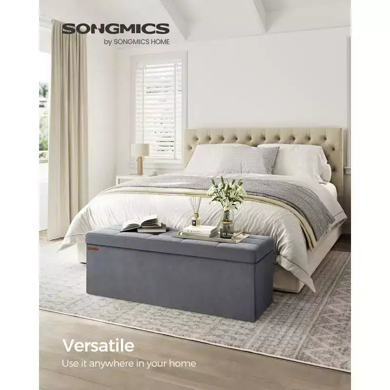 SONGMICS Panca contenitore pieghevole Pouf con 2 vani portaoggetti aggiuntivi, portata fino a 300 kg