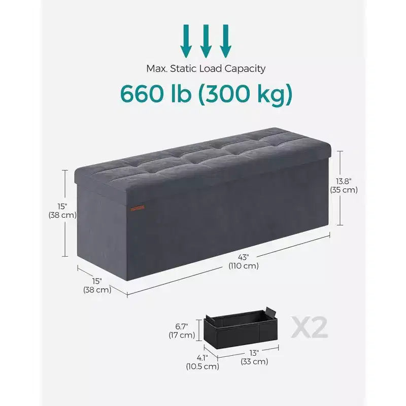 SONGMICS Panca contenitore pieghevole Pouf con 2 vani portaoggetti aggiuntivi, portata fino a 300 kg