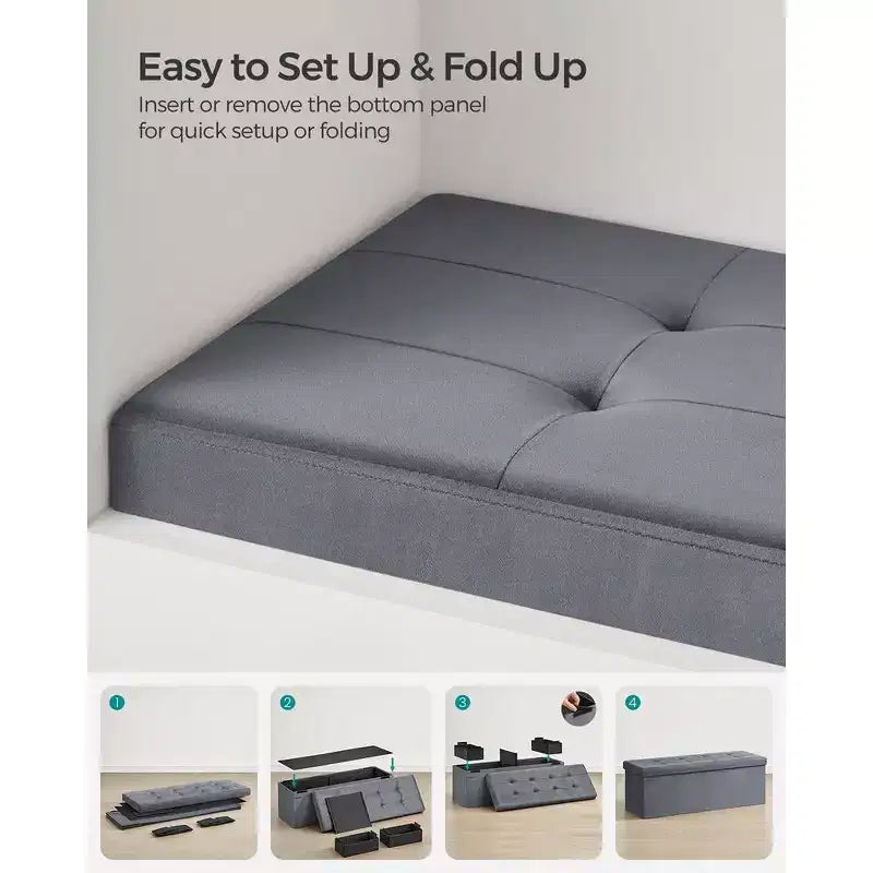 SONGMICS Panca contenitore pieghevole Pouf con 2 vani portaoggetti aggiuntivi, portata fino a 300 kg