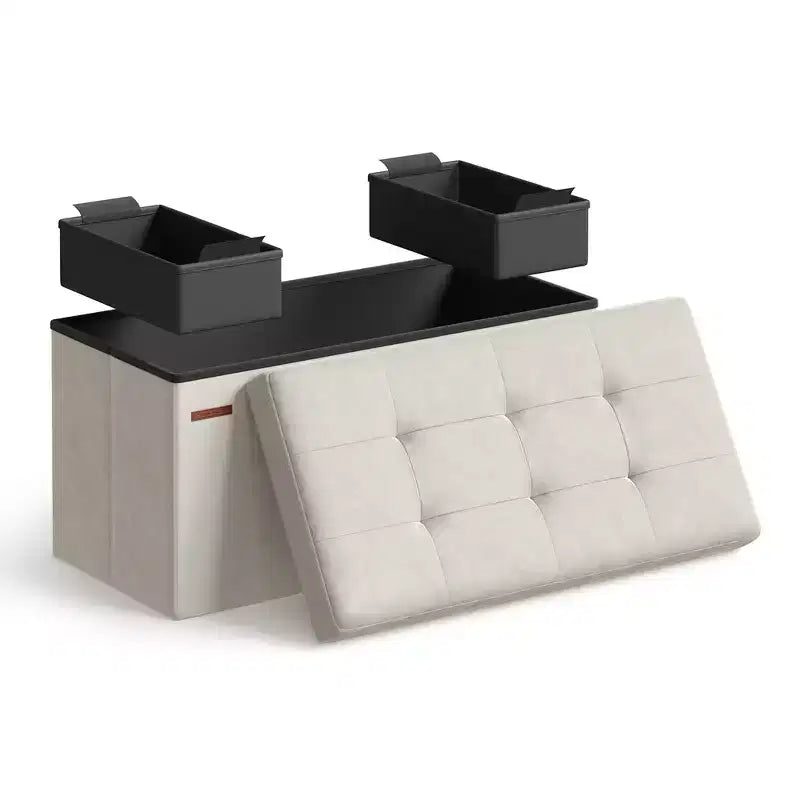 SONGMICS Storage Ottoman Bench Folding Storage Footrest 2 Extra Storage Boxes Hold up to 660 lb