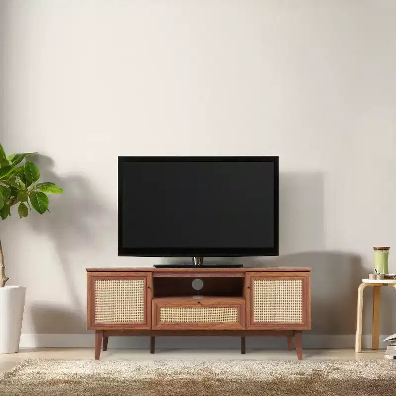 JONATHAN Y TVS1002A Finley Mobile TV Rustico con Ante e Cassetti da 149 cm, Adatto per TV fino a 65 pollici, con Foro Passacavi