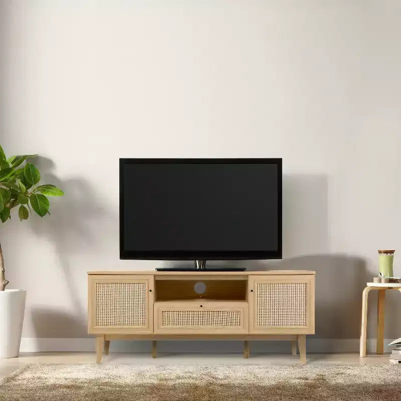 JONATHAN Y TVS1002A Finley Mobile TV Rustico con Ante e Cassetti da 149 cm, Adatto per TV fino a 65 pollici, con Foro Passacavi