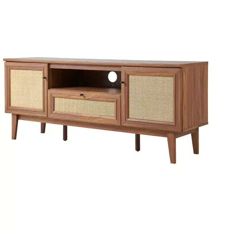 JONATHAN Y TVS1002A Finley 59 in. Farmhouse Caned TV Stand with Drawer and Storage Doors Fits TVs up to 65 in. with Cable Management