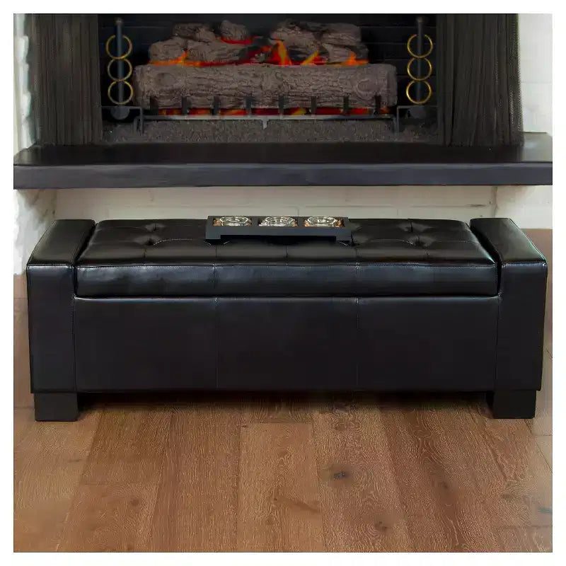 Guernsey Leather Storage Ottoman Bench - Christopher Knight Home