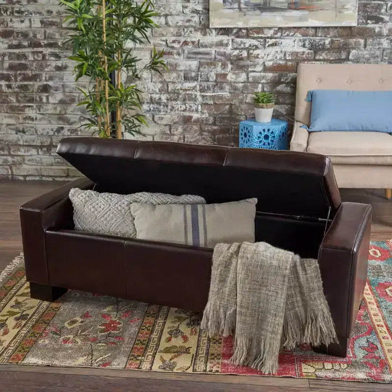 Guernsey Leather Storage Ottoman Bench - Christopher Knight Home