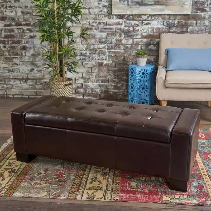 Guernsey Leather Storage Ottoman Bench - Christopher Knight Home
