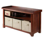 Verona Storage Bench with 3 Foldable Color Fabric Baskets - Walnut - Winsome