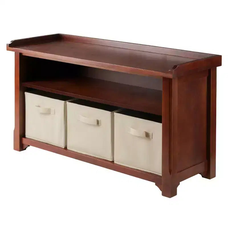 Verona Storage Bench with 3 Foldable Color Fabric Baskets - Walnut - Winsome