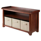 Verona Storage Bench with 3 Foldable Color Fabric Baskets - Walnut - Winsome