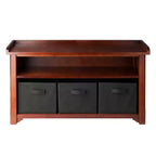 Verona Storage Bench with 3 Foldable Color Fabric Baskets - Walnut - Winsome