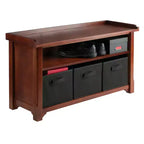 Verona Storage Bench with 3 Foldable Color Fabric Baskets - Walnut - Winsome