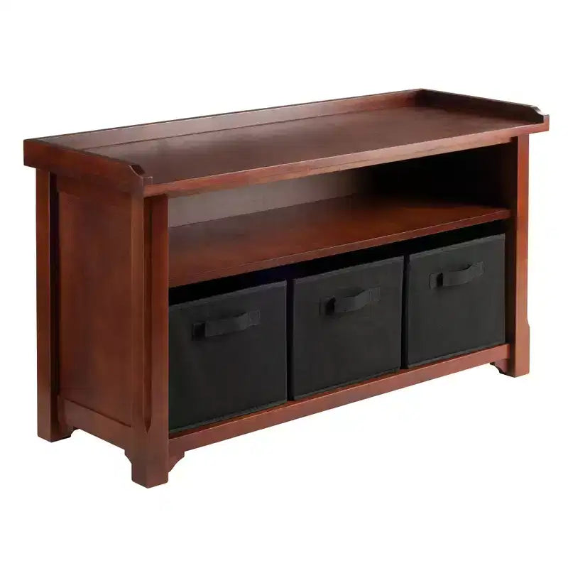 Verona Storage Bench with 3 Foldable Color Fabric Baskets - Walnut - Winsome